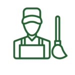 Simple graphic of a worker with a broom.